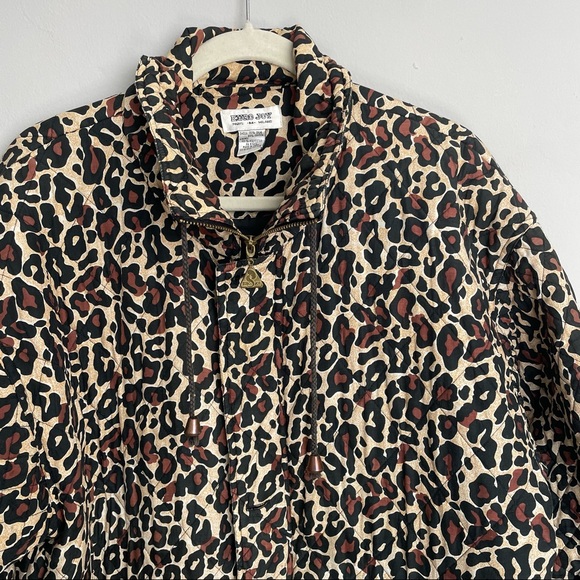Euro Joy Zip Up Silk Blend Button Up Animal Print Jacket Collar Drawstring Med - Picture 6 of 14
